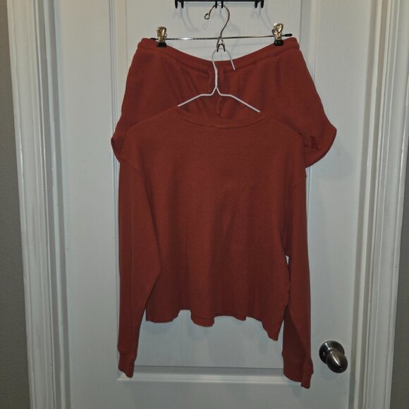 🥤Vintage Coca-Cola Thermal Rust waffle knit set w/shorts & long-sleeve top XL - Picture 2 of 8